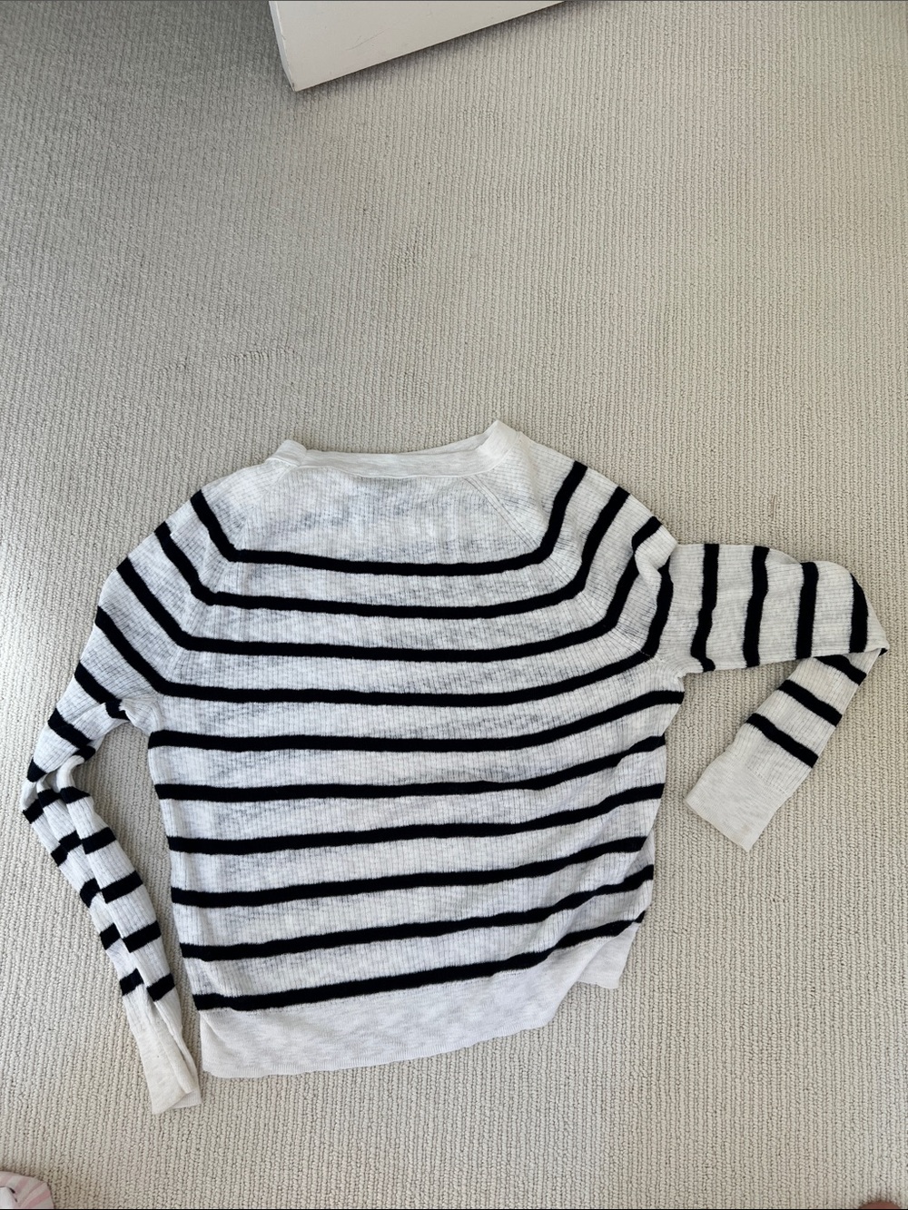 J. Crew White and Navy Striped sheer Knit Top